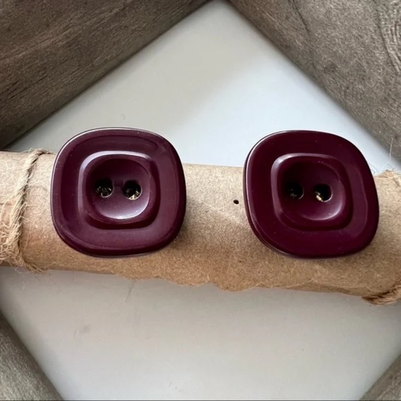 Plum Button Earrings - Picture 2 of 7